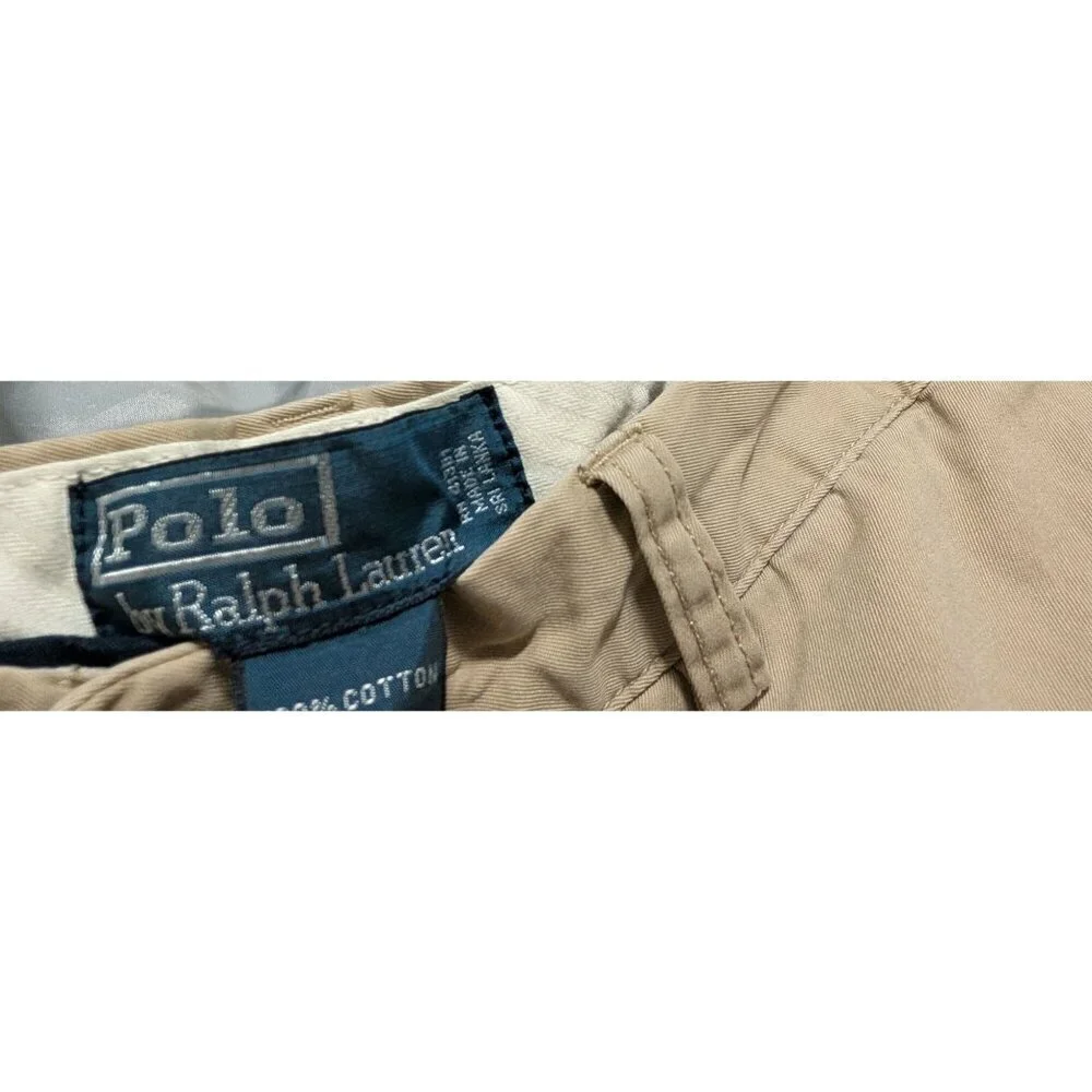 Polo Ralph Lauren Khaki Chino Shorts Mens 36 Flat Front Classic Fit Blue Pony